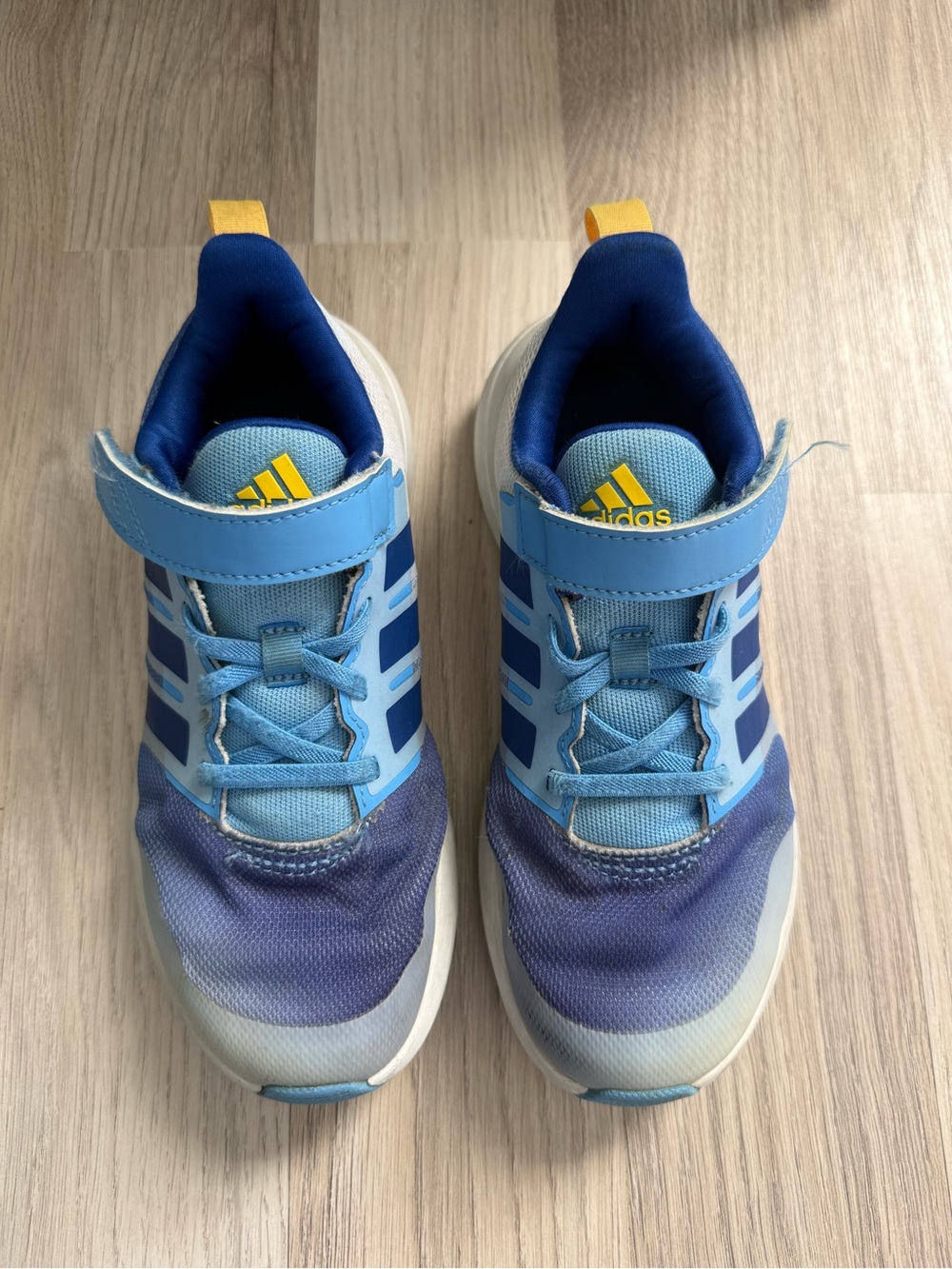 adidas Kids Light Blue and Navy Athletic Sneakers with Yellow Accents